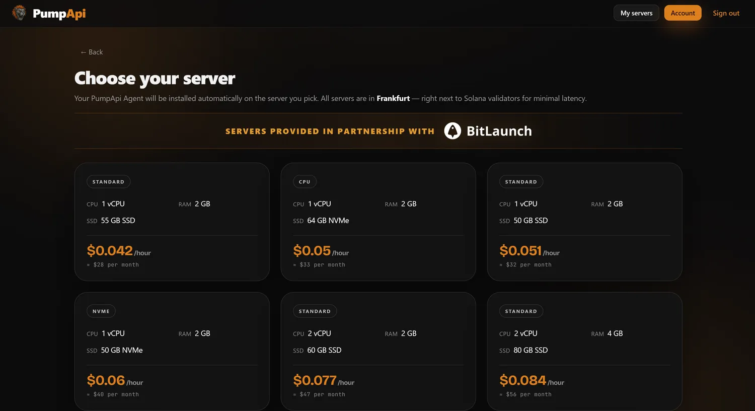 Choose your server — many sizes from cheap to powerful
